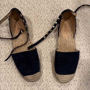 SCHUTZ Dark Blue Suede Espadrille Flats with Studded Straps US 6/5 or 7